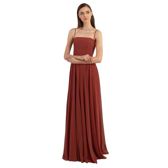Jenny Yoo Collection Chiffon Bridesmaid Dress Size 8 Burgundy Wine Maxi - Picture 1 of 8